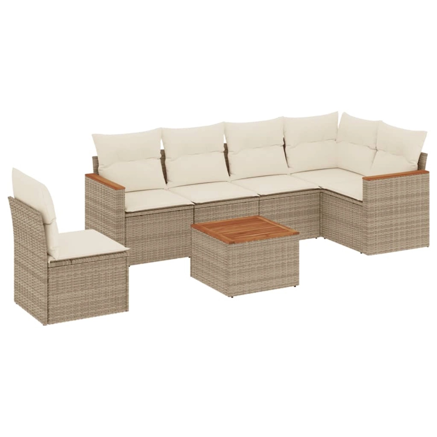 vidaXL 7-Tlg Garten-Sofagarnitur mit Kissen Beige Poly Rattan 3258425