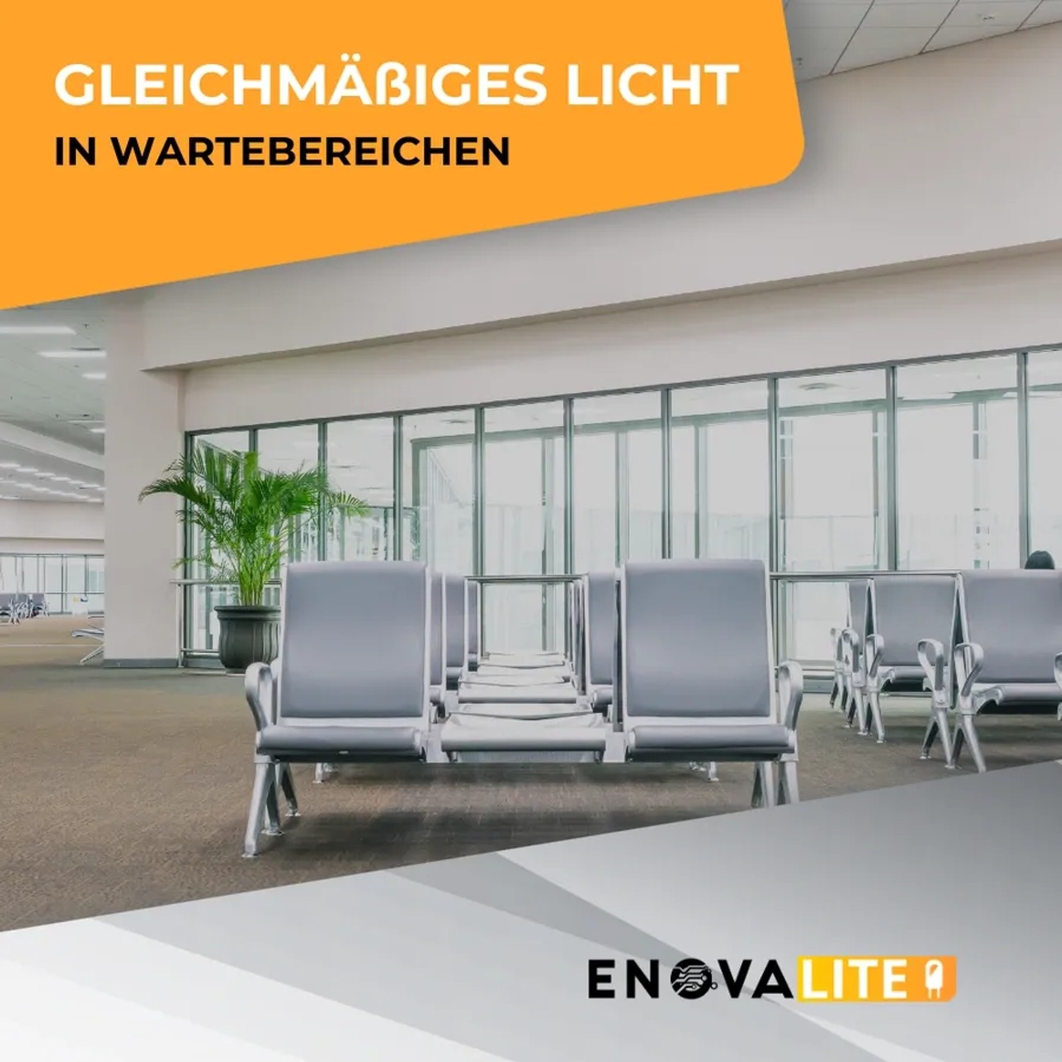 ENOVALITE LED-Panel 120x30 im Wartebereich. Büro-Einbauleuchte mit kaltweißem Licht für Decken.