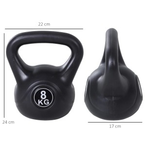 Schwarze HOMCOM Kettlebell aus Kunststoff mit Sandfüllung, 8 kg, für Sport & Fitness.