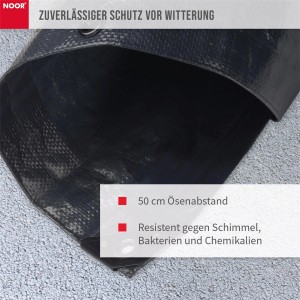 Anthrazitfarbene Noor Gewebeplane Profi, 2x3m, mit Ösen. Robuste Abdeckplane für Bau und Garten.