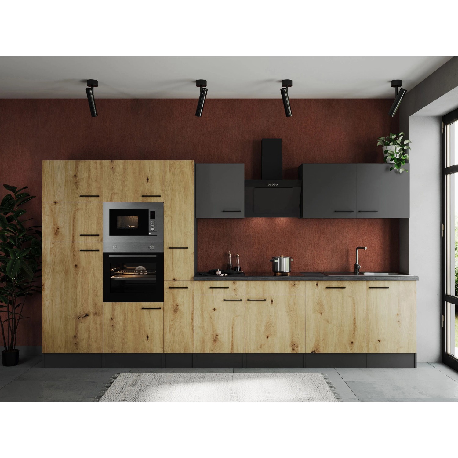 Thumbnail - Respekta Küchenzeile Oliver 370 cm Artisan Eiche / Grau Matt