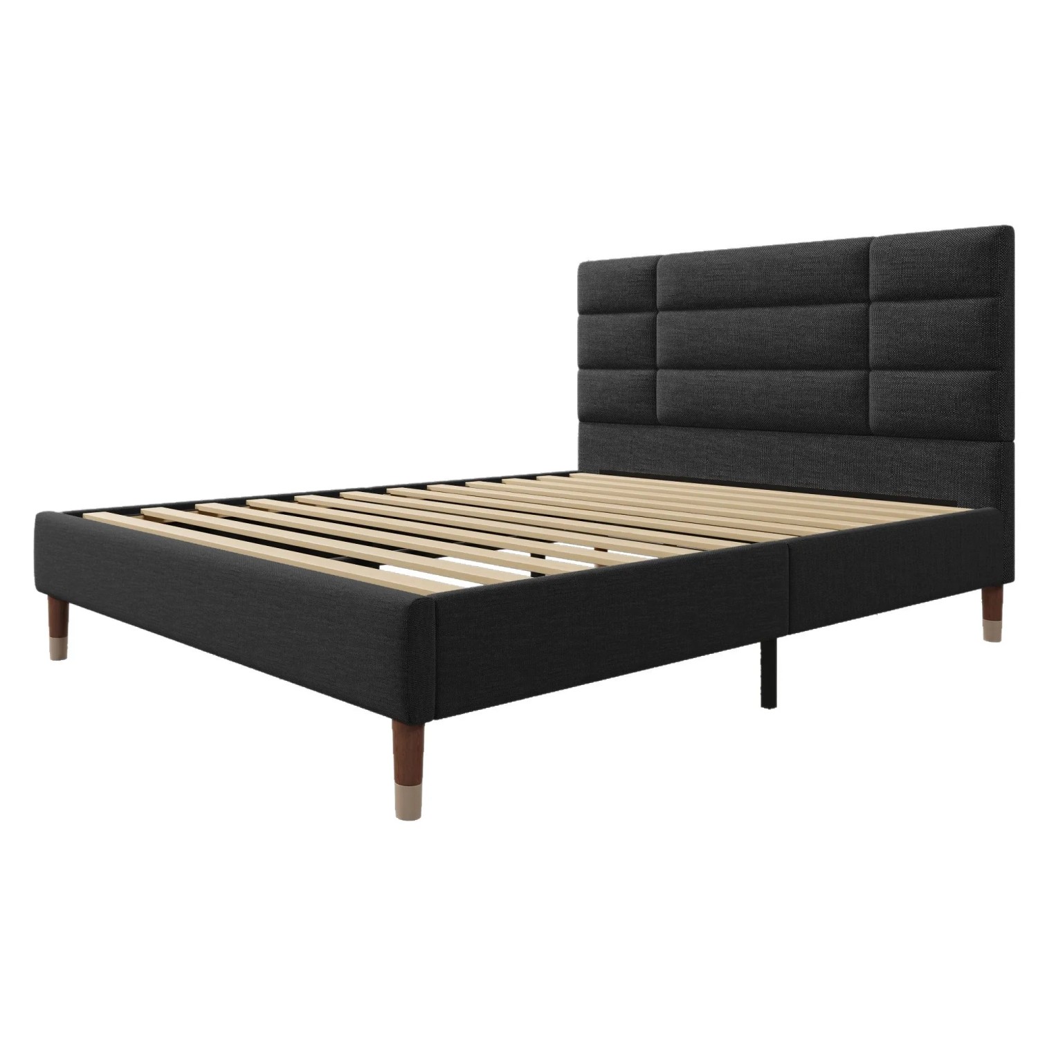 okwish Polsterbett 140x200cm mit Lattenrost Kopfteil Erwachsene Schwarz ohne Matratze