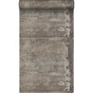 Vliestapete mit Muster aus verwitterten, rostigen Metallplatten in Industriegrau. Ideal für Industrial Chic.