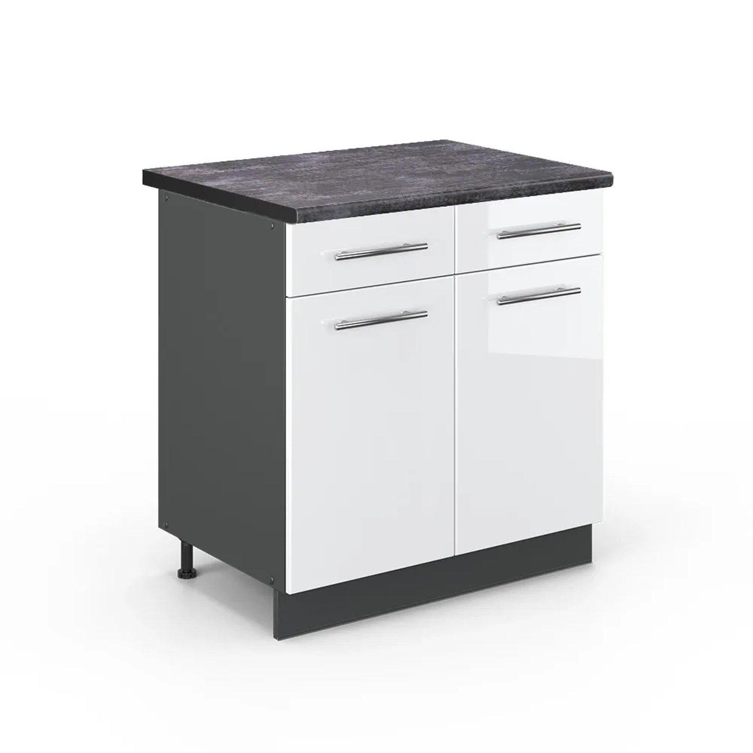 Vicco Küchenunterschrank Fame-Line Weiß Hochglanz/Anthrazit 80 cm AP Anthrazit