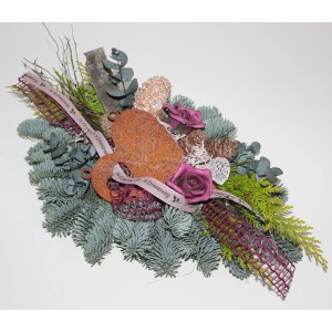 Grabgesteck mit Metallherz und Brombeer-Akzenten, ca. 40 cm, ideal für Gedenktage.