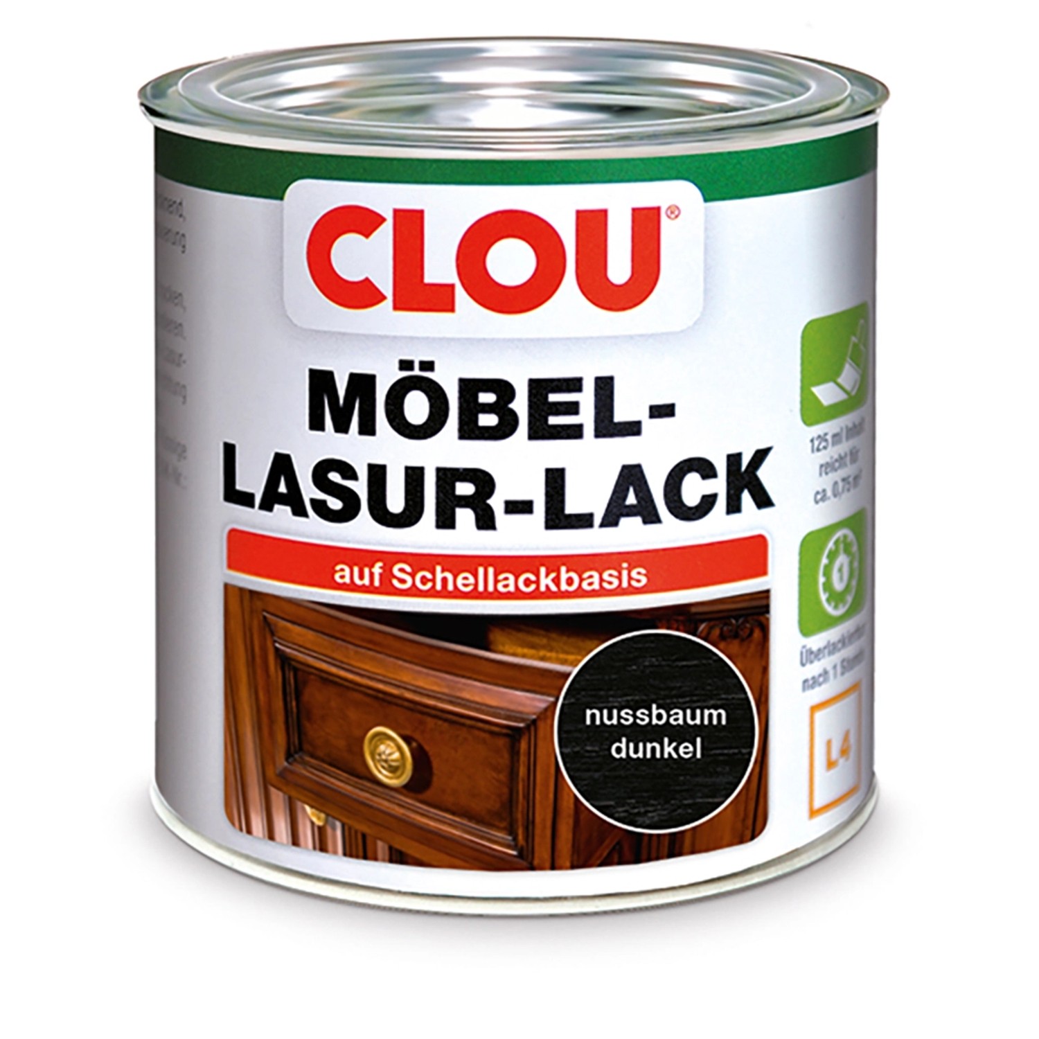 Clou Möbel-Lasur-Lack L4 Nussbaum dunkel 125 ml