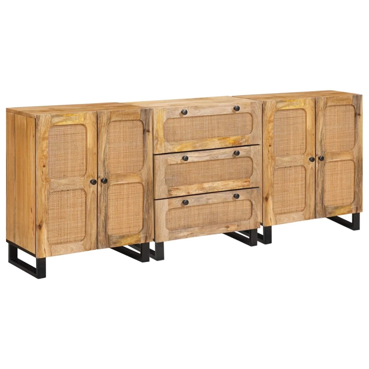vidaXL Sideboard 3 Stk Braun 180 x 33 x 75 cm Massivholz Mango 3310059 günstig online kaufen