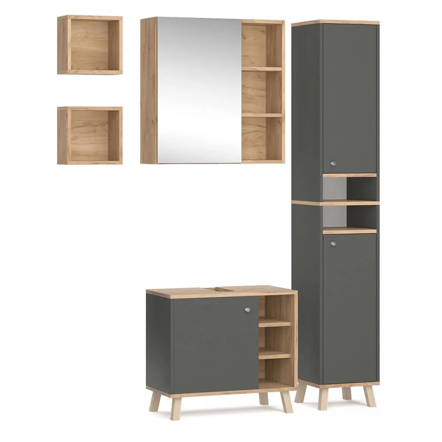 Vicco Badmöbel-Set Senyo Anthrazit 60 x 54 5-teilig