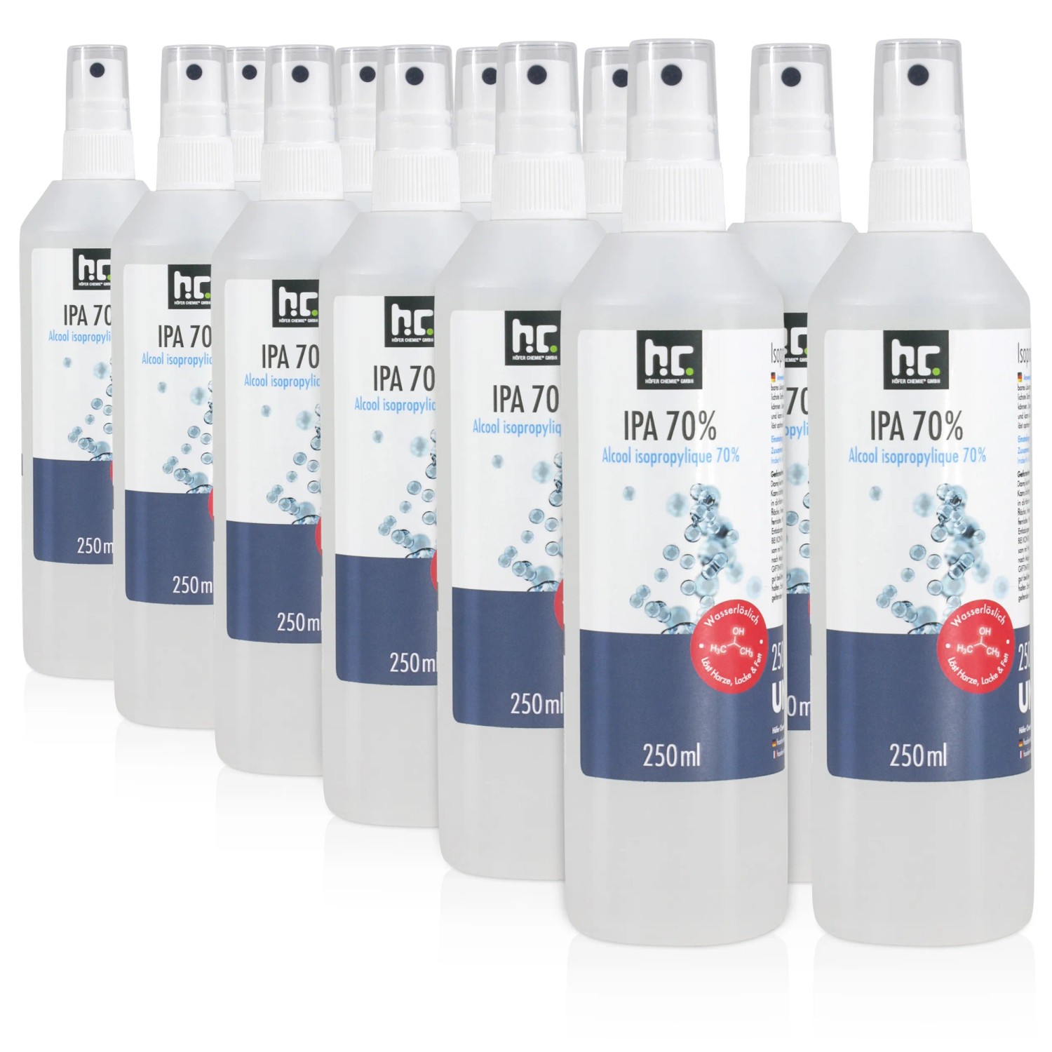 Höfer Chemie Isopropanol 70% als Spray, 6 x 250ml für Reinigung und Desinfektion.