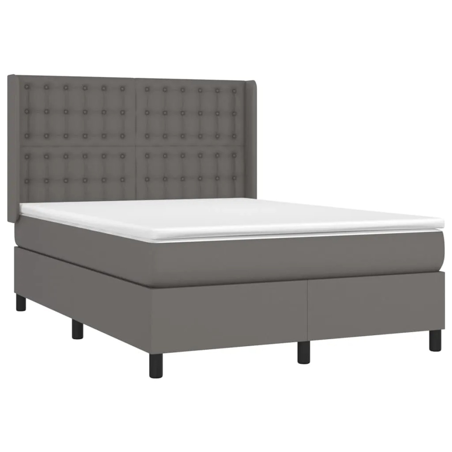 Graues vidaXL Boxspringbett 140x190 cm mit Kunstleder-Kopfteil und Matratze.