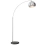 Moderne HOMCOM Bogen-Stehlampe, silberfarben, höhenverstellbar, mit glänzendem Schirm und dunklem Marmorsockel.