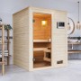 Woodfeeling Sauna Sandra mit Glastür und Ofen, Massivholz für entspannende Sauna-Erlebnisse.