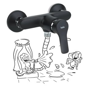 Schwarze baliv Duscharmatur DU-5750 mit Cartoon-Illustration.