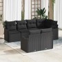 Schwarzes 7-teiliges Garten-Sofa-Set aus Polyrattan mit Kissen von vidaXL.