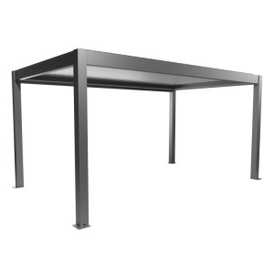 Biohort Pergola 5x3 m in Quarz-Silber, moderne Terrassenüberdachung mit Lamellen.