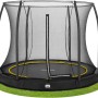 Schwarzes Salta Comfort Edition Bodentrampolin ø 251 cm mit Sicherheitsnetz im Garten.
