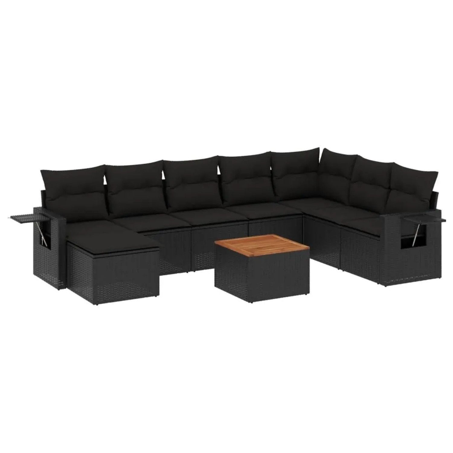 vidaXL 9-Tlg Garten-Sofagarnitur mit Kissen Schwarz Poly Rattan 3224697