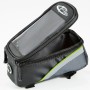 Offene, wasserabweisende Tectake Fahrradtasche in Schwarz, Grau und Grün mit Rahmenbefestigung.