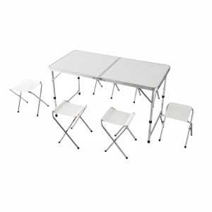 Relaxdays Campingtisch mit 4 Hockern Aluminium MDF Weiß Klappbar Höhenverstellbar 120 cm x 60 cm x 71 cm