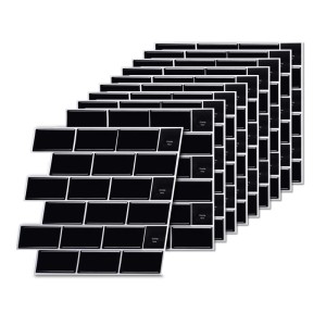 Relaxdays Klebefliesen PU/PET/Papier Schwarz Selbstklebend 3D Optik Versetzt 10er Pack 30 cm x 30 cm 80 g