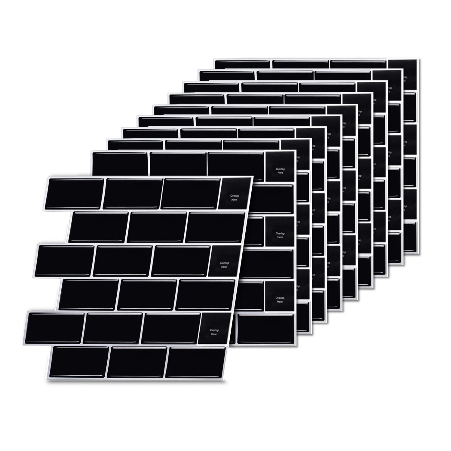 Relaxdays Klebefliesen PU/PET/Papier Schwarz Selbstklebend 3D Optik Versetzt 10er Pack 30 cm x 30 cm 80 g