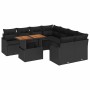 Schwarzes 9-teiliges Garten-Sofa-Set aus Poly Rattan mit Tisch und Stauraum.
