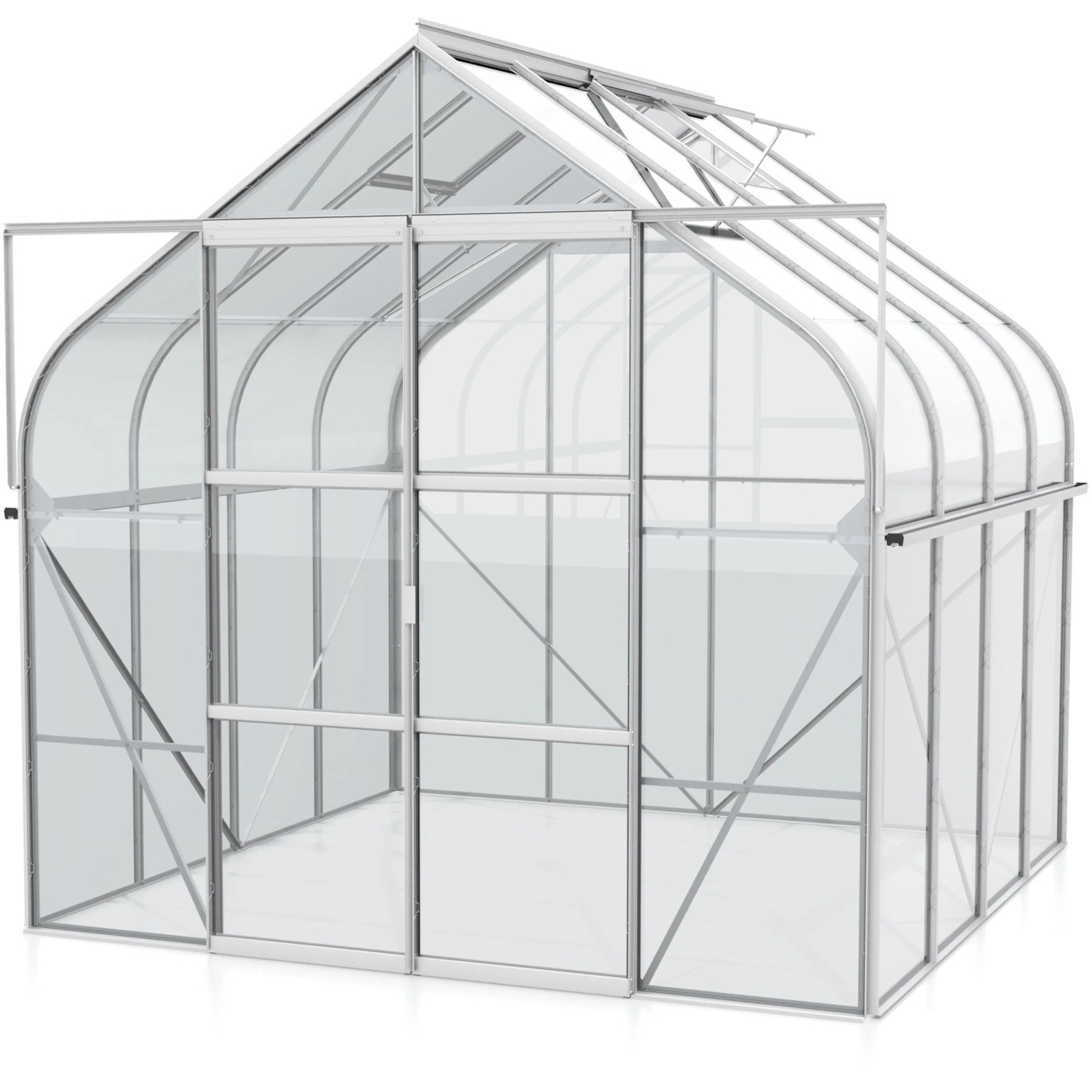 Vitavia Gewächshaus Diana 6700 mit Alu-Rahmen und ESG-Glas, Doppelschiebetür und Dachfenster.
