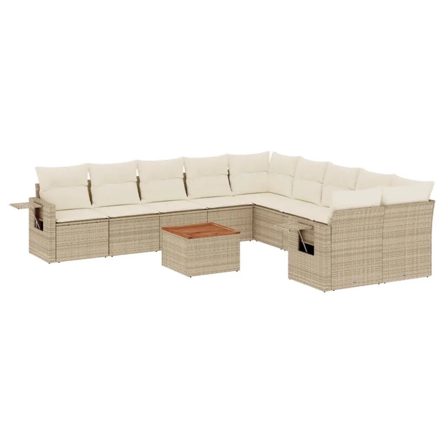 vidaXL 11-Tlg Garten-Sofagarnitur mit Kissen Beige Poly Rattan 3224756