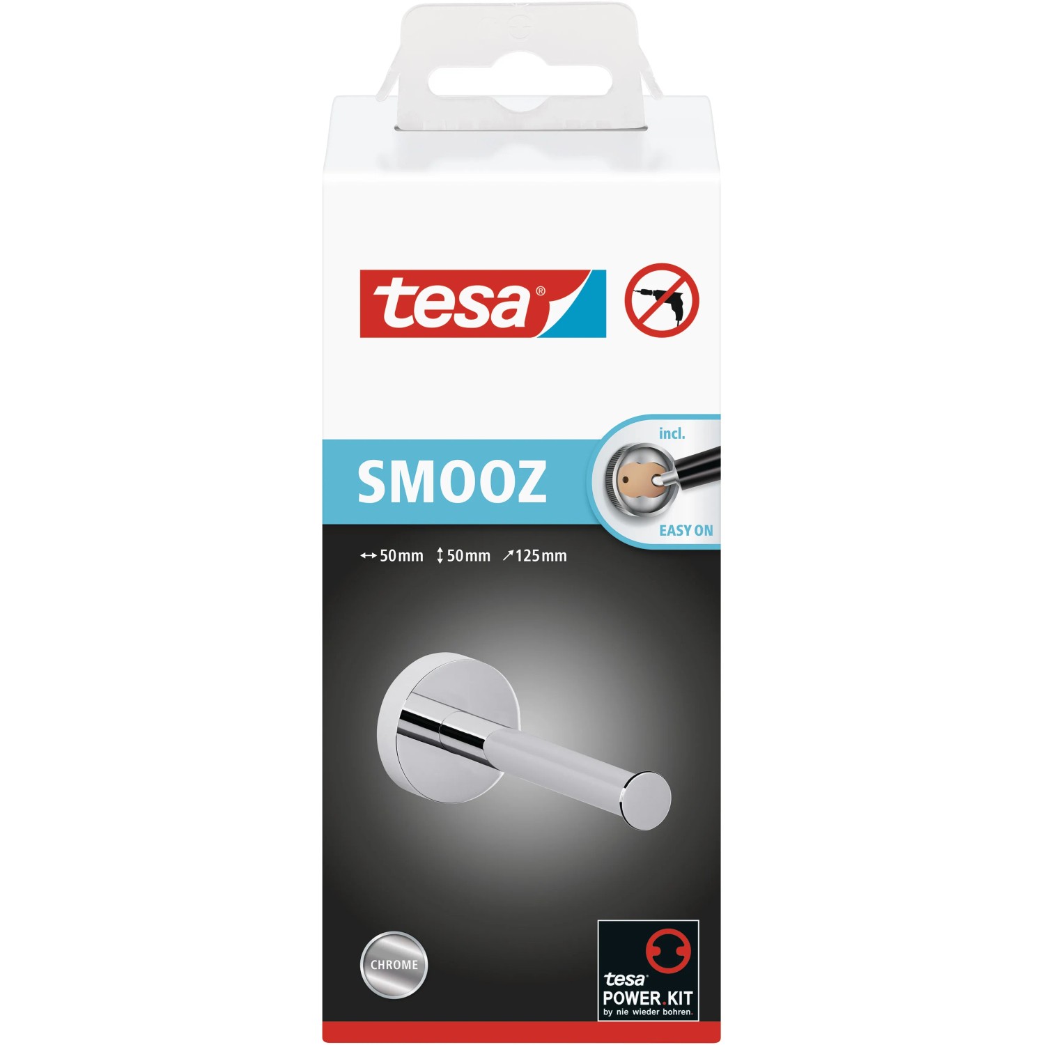 Tesa Smooz Ersatzrollenhalter, verchromt, zur Wandmontage ohne Bohren, modernes Bad-Design.