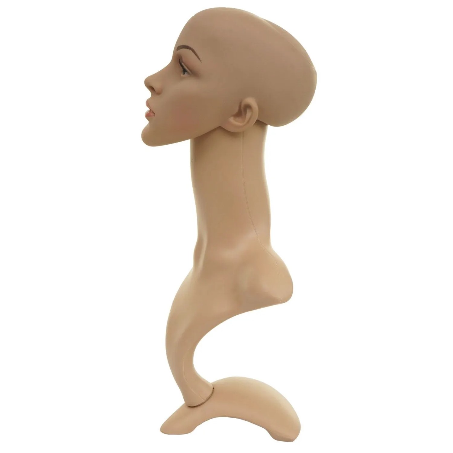 Hautfarbener, geschminkter Mannequin-Kopf G70, 55cm, mit beweglichem Kopf und stabilem Standfuß für Perücken & Schmuck.