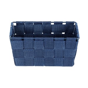 Dunkelblauer Wenko Aufbewahrungskorb Adria Mini aus Kunststoff-Geflecht.