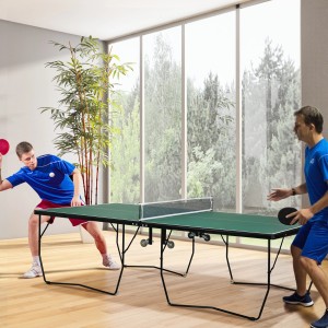 SPORTNOW Tischtennisplatte, klappbar mit Netz und Rollen. Zwei Personen spielen.