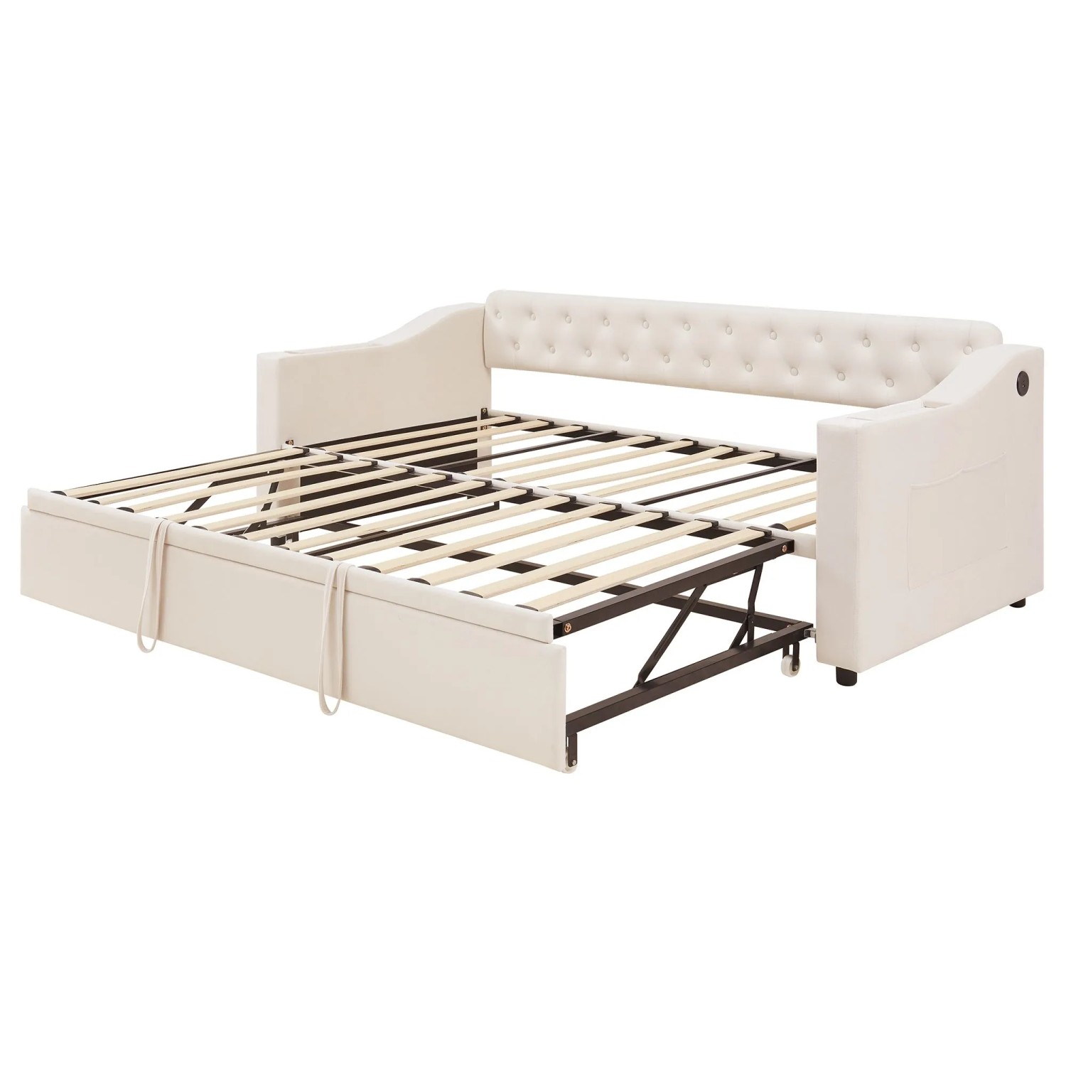 Merax Schlafsofa 90/180x190cm USB Samt Lattenrost Beige