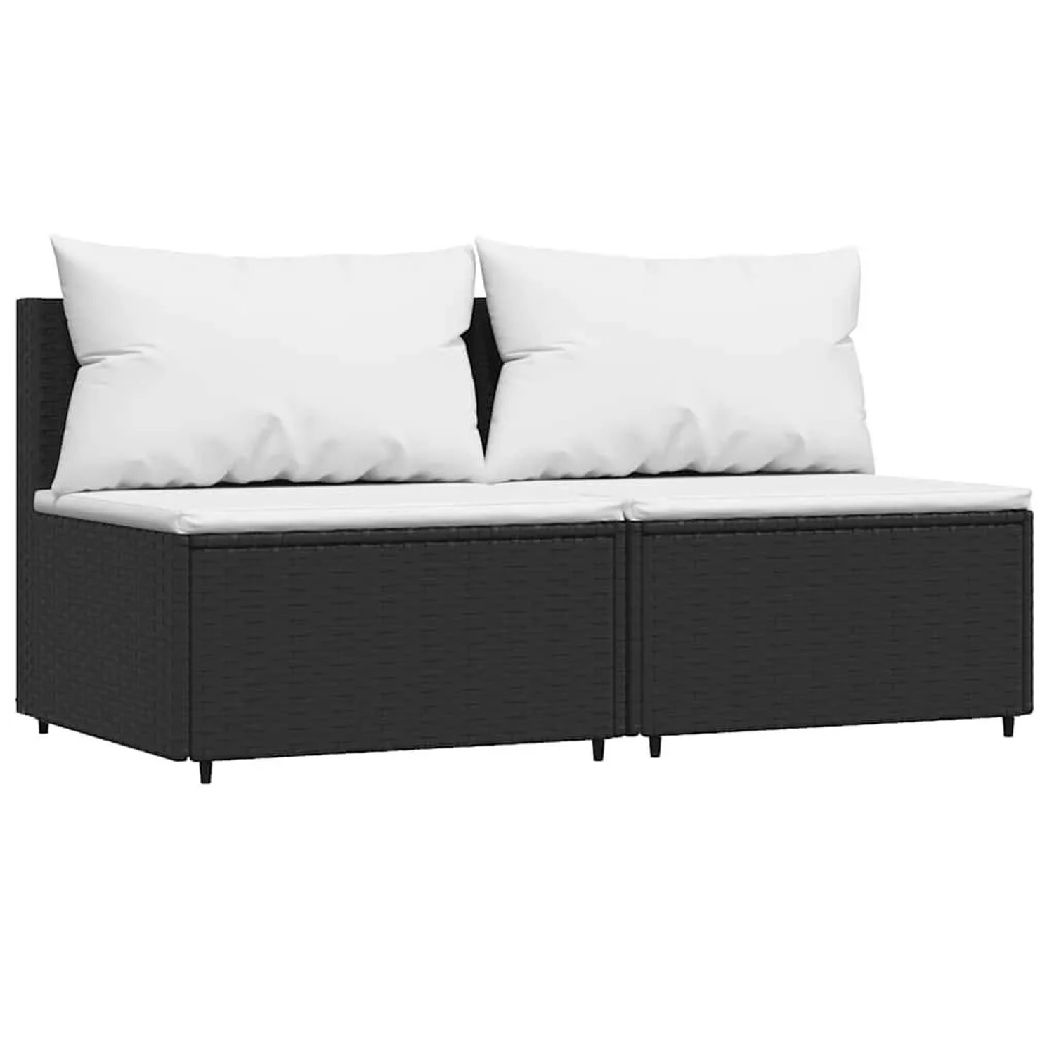 vidaXL Garten-Mittelsofas mit Kissen 2 Stk Schwarz Poly Rattan 319738