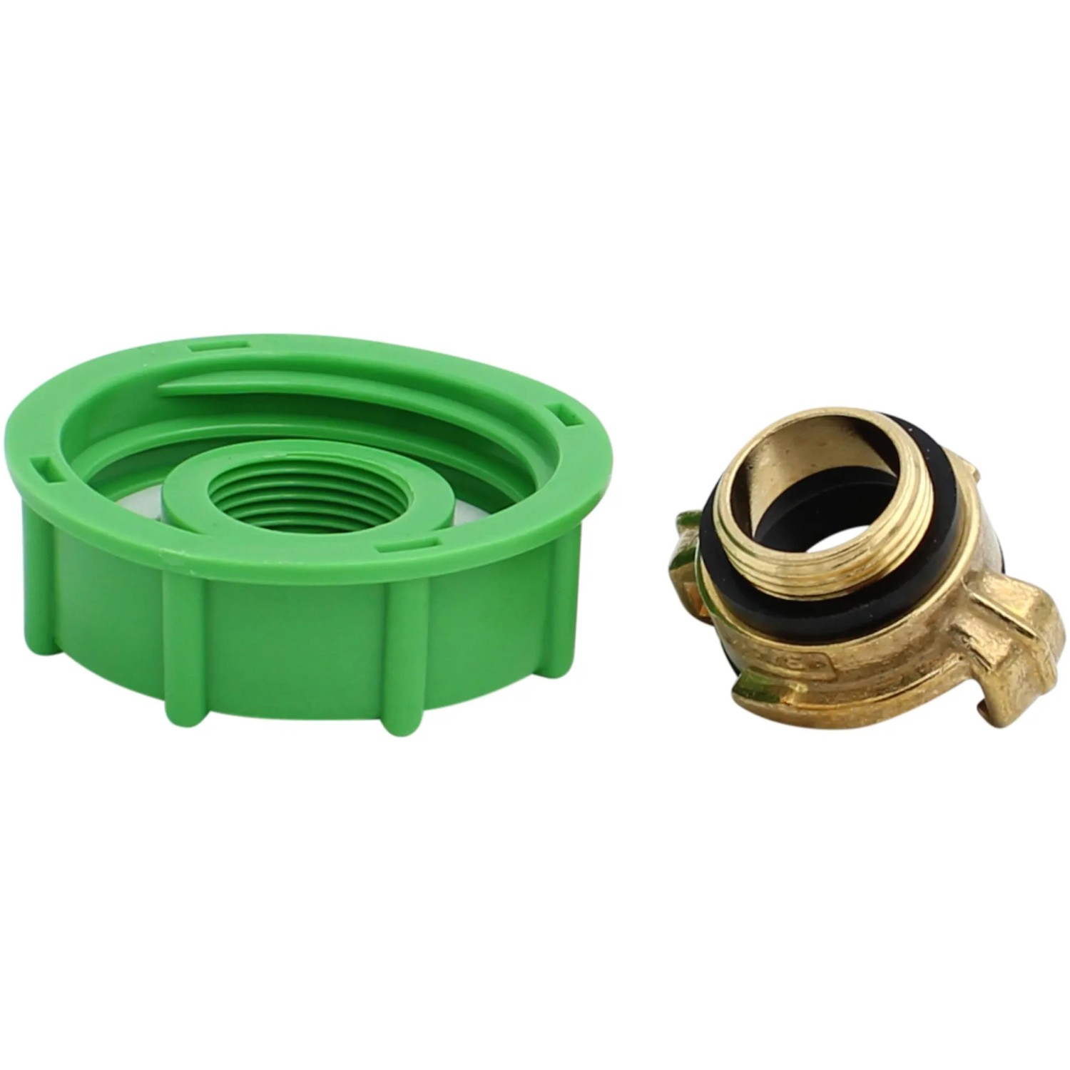 SK-Adapter 20 mm für IBC-Regentonne: Grüner IBC-Adapter mit Messing-Schnellkupplung.