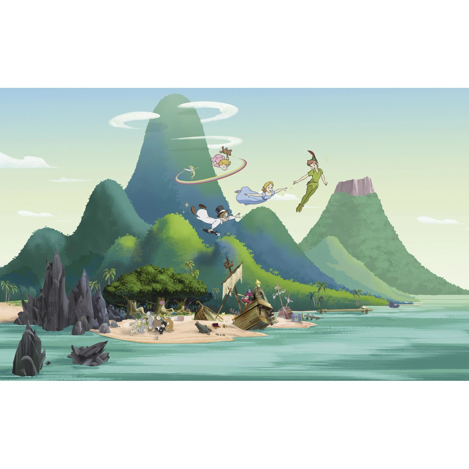 Komar Vlies Fototapete Disney Peter Pan And the Lost Boys Grün günstig online kaufen