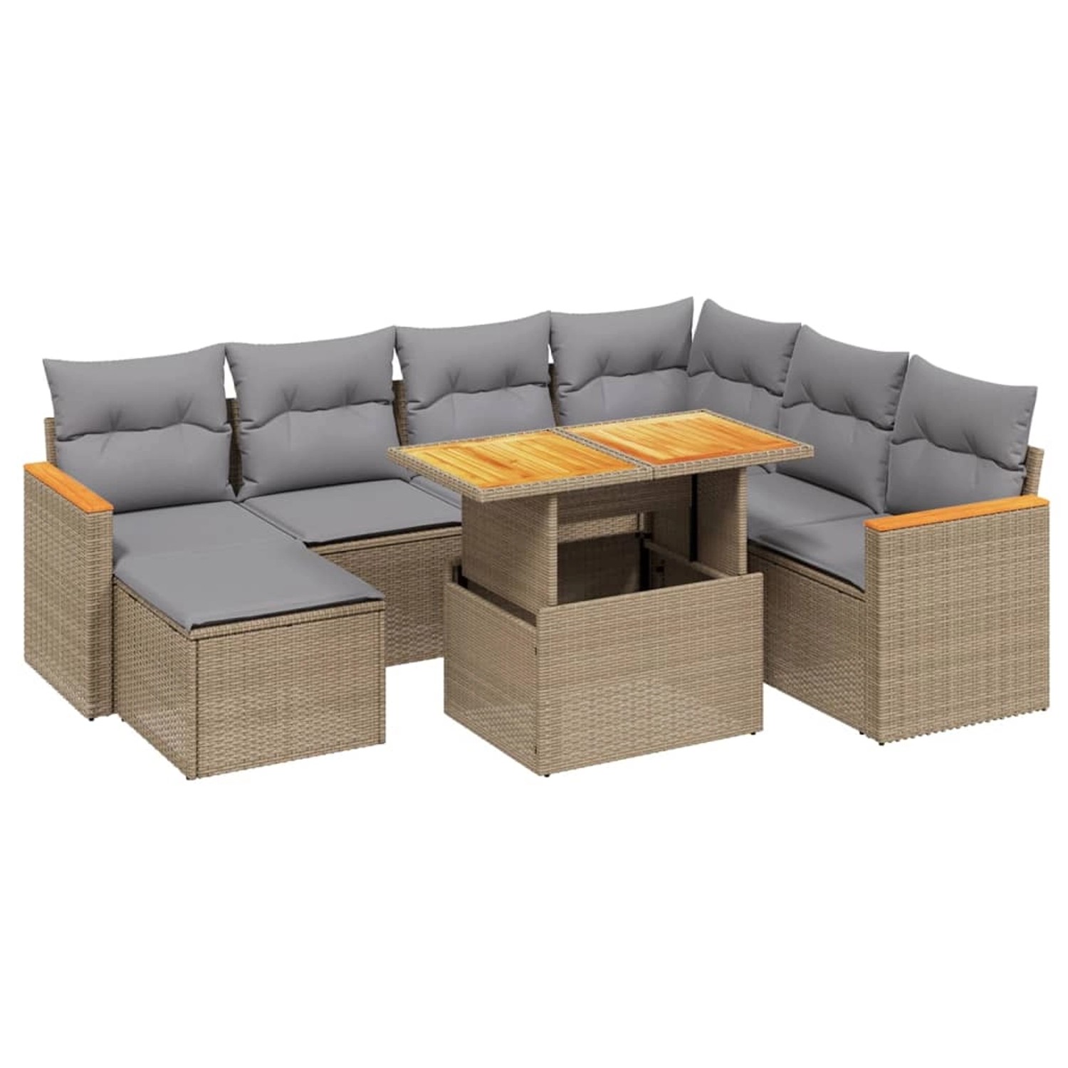 vidaXL 8-tlg Garten-Sofagarnitur mit Kissen Beige Poly Rattan 3273194