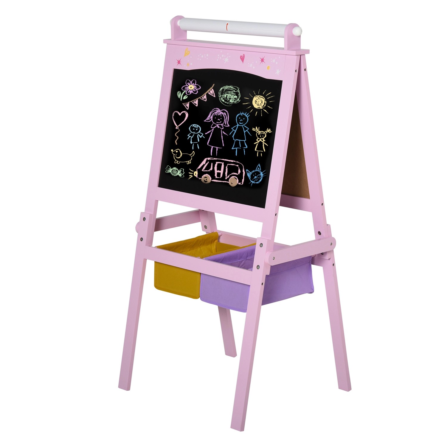 HOMCOM Kinderstaffelei MDF Vliesstoff Rosa 58,5L x 50,5B x 118H cm
