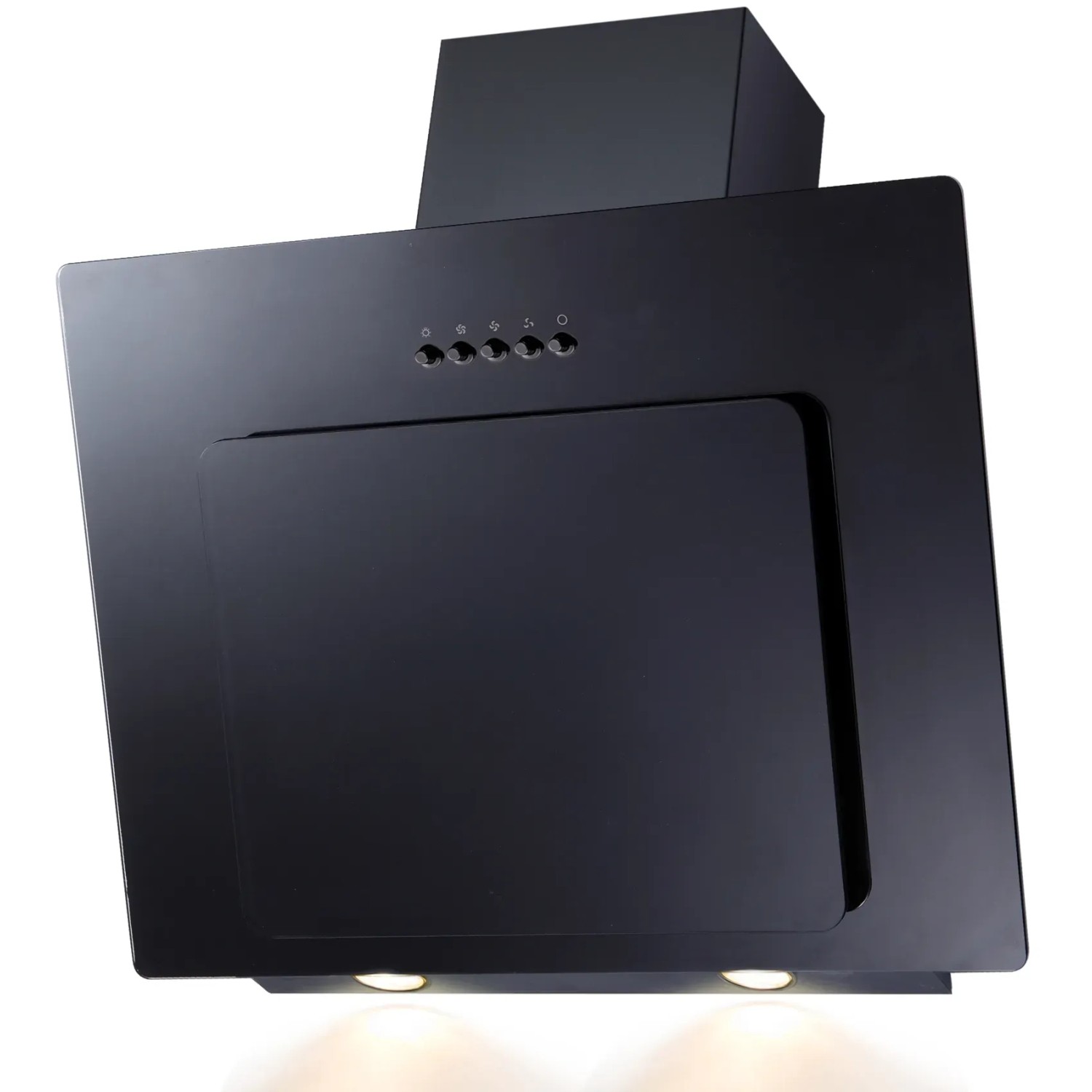 Schwarze Dunstabzugshaube aus der Flex-Well Exclusiv Küchenzeile Lund mit LED-Beleuchtung.