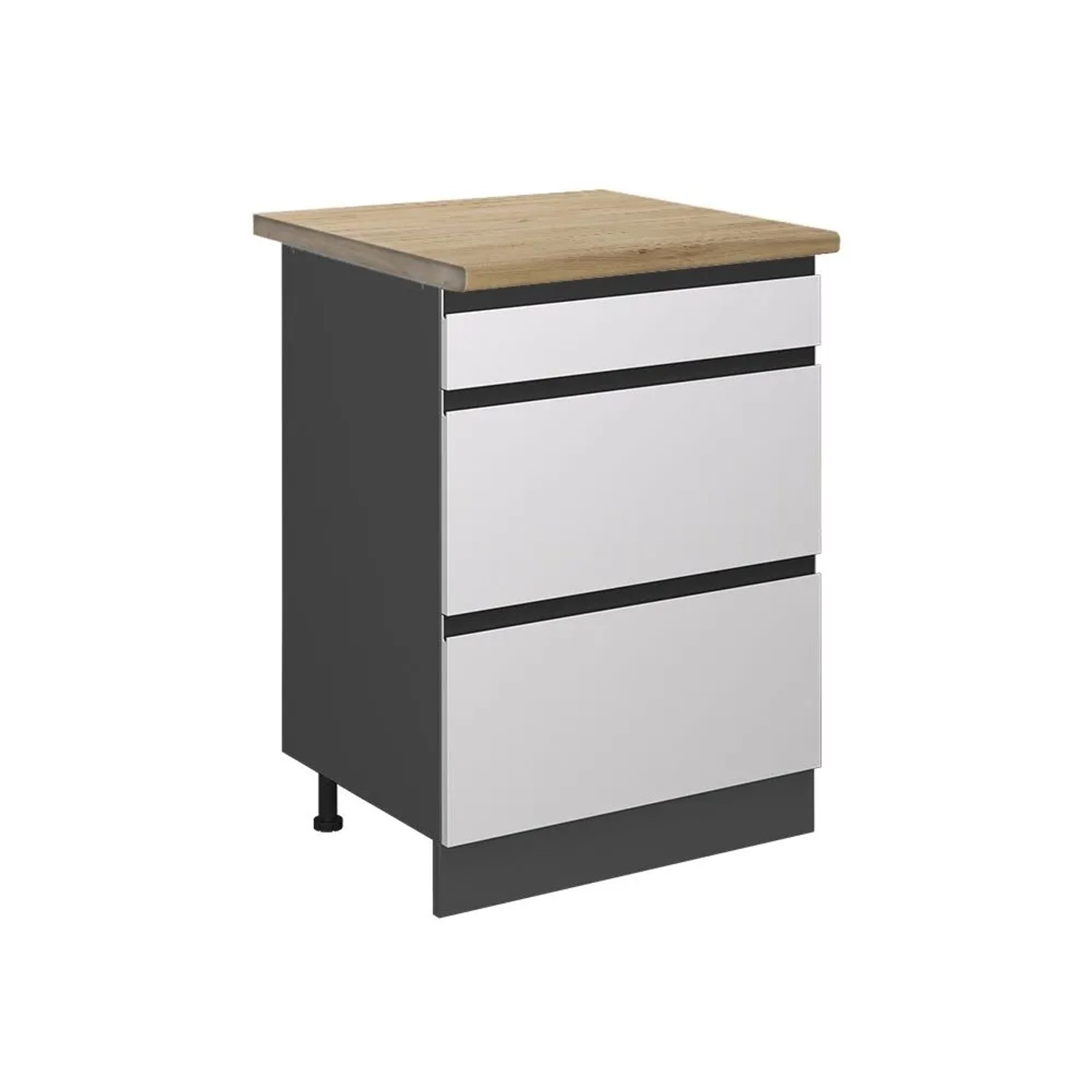 Vicco Küchenunterschrank R-Line Weiß Anthrazit 60 cm mit Schubladen J-Shape AP Eiche