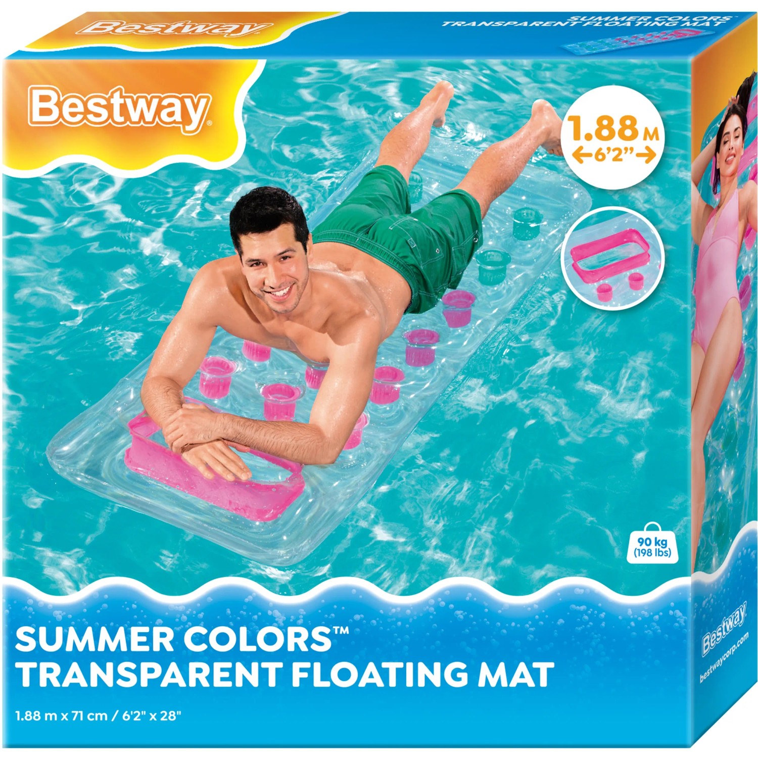 Bestway Luftmatratze, 177x63x16 cm, transparent mit farbigen Akzenten. Badespaß im Sommer!