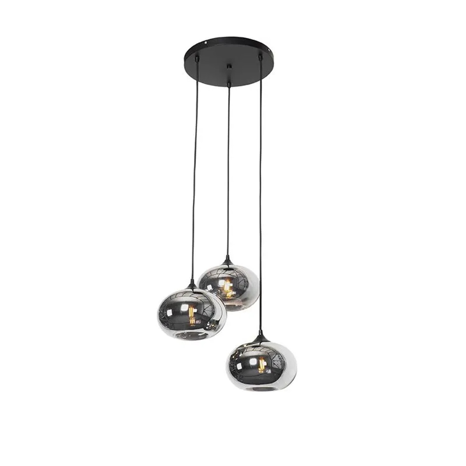 QAZQA Art Deco Hängelampe Schwarz 3-flammig mit Rauchglas Busa
