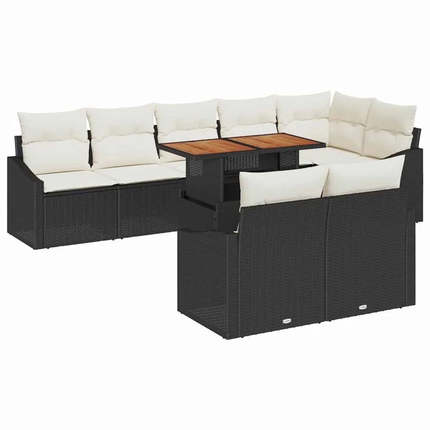 vidaXL Garten-Sofa-Set mit Kissen 9-Tlg Schwarz und Creme 3349851