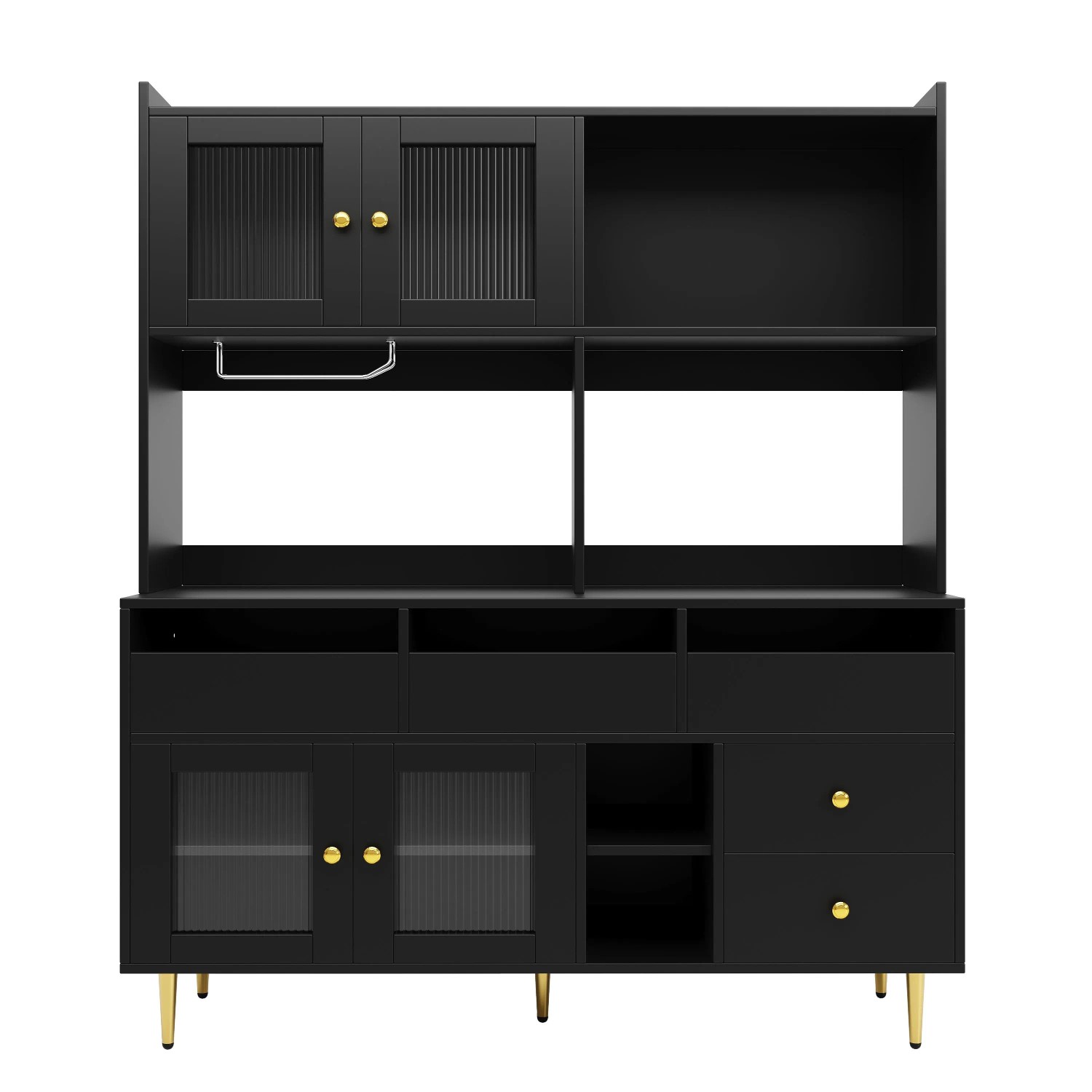 okwish Hochschrank mit Glastür Weinglasregal Restaurant 145x39x171cm Schwarz