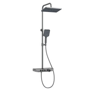 Emke Duschsystem mit Thermostat, Glasablage, Hand- und Regendusche in Anthrazit Matt.