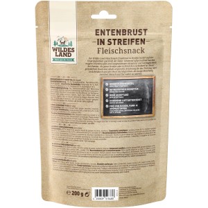 Wildes Land Hunde-Snack Entenbrust Streifen, 200g Packung. Hunde-Kaustreifen aus Entenfleisch.