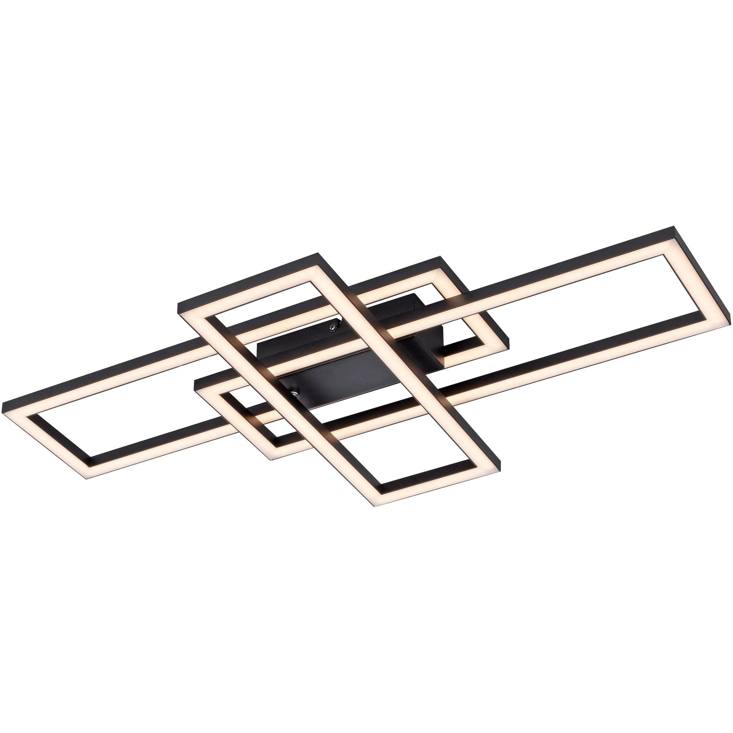 Moderne LED-Deckenleuchte Iven in Schwarz mit geometrischem Design, 65x34,8 cm.