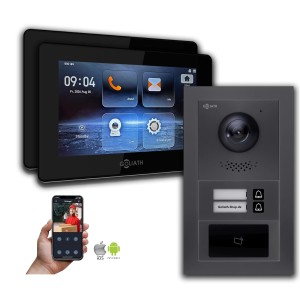 Goliath Video Türklingel Set für 2 Familien, 7 Zoll Display, RFID, Unterputz Montage.