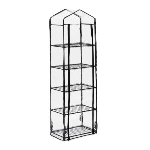 Relaxdays Balkongewächshaus PVC-Folie Eisen Transparent Schwarz Mit 5 Etagen 193 cm x 58 cm x 36 cm 3 kg