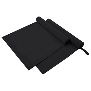 Zwei schwarze Sporthandtücher (180x90 cm) von vidaXL, teils gerollt, aus Polyamid/Polyester.